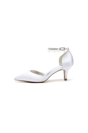 Pointed Toe Pearl Strap Kitten Heels - KissProm