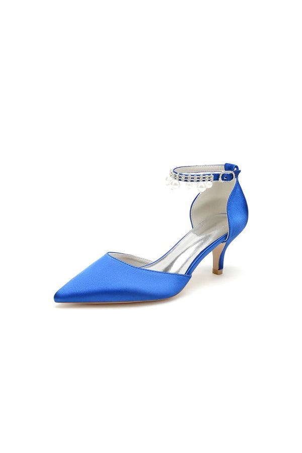 Pointed Toe Pearl Strap Kitten Heels - KissProm