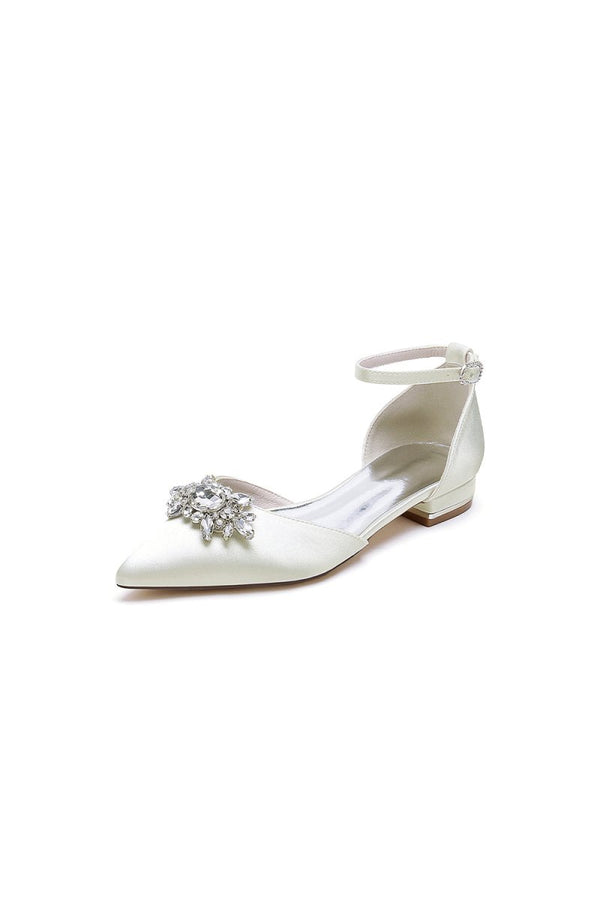 Pointed Toe Rhinestone Ankle Strap Kitten Heels - KissProm