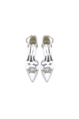 Pointed Toe Rhinestone Ankle Strap Kitten Heels - KissProm