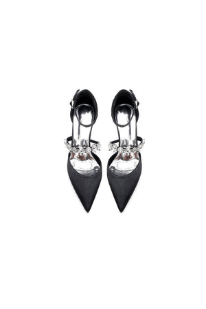 Pointed Toe Rhinestone Ankle Straps High Heels - KissProm