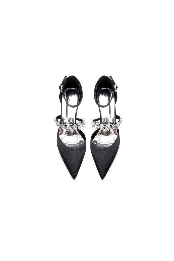 Pointed Toe Rhinestone Ankle Straps High Heels - KissProm