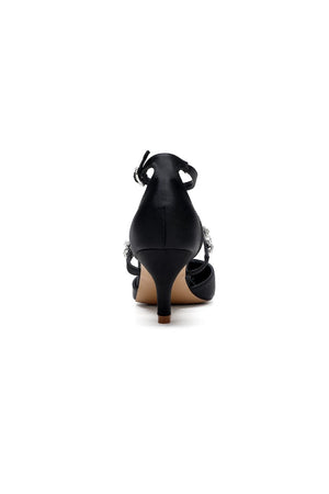 Pointed Toe Rhinestone Ankle Straps High Heels - KissProm