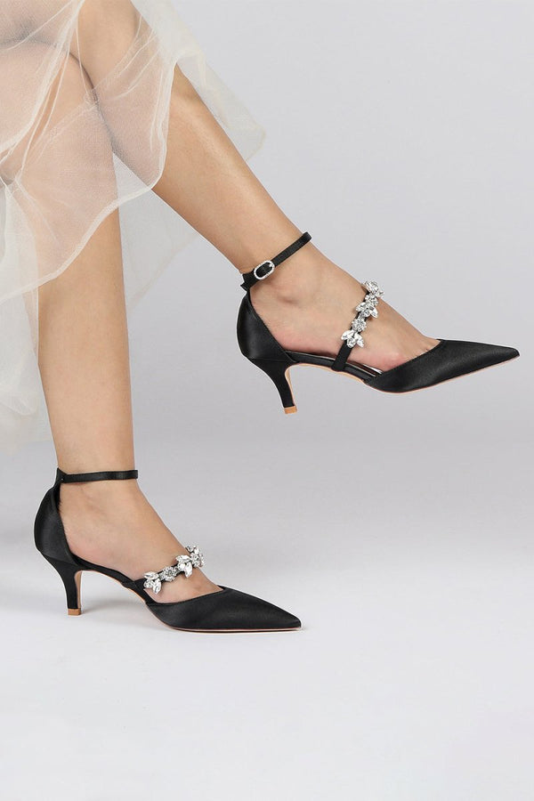 Pointed Toe Rhinestone Ankle Straps High Heels - KissProm