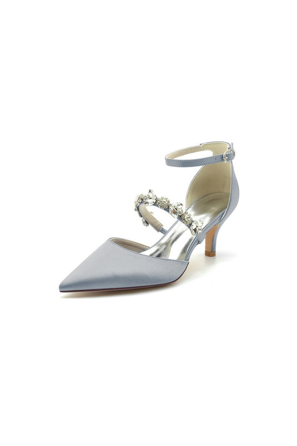 Pointed Toe Rhinestone Ankle Straps High Heels - KissProm