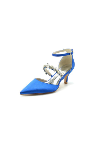 Pointed Toe Rhinestone Ankle Straps High Heels - KissProm