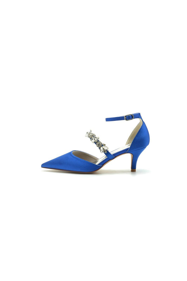 Pointed Toe Rhinestone Ankle Straps High Heels - KissProm