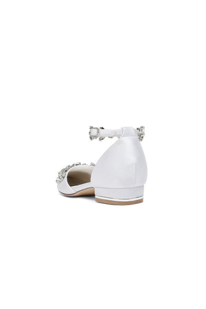 Pointed Toe Rhinestone Beaded Ankle Strap Kitten Heels - KissProm