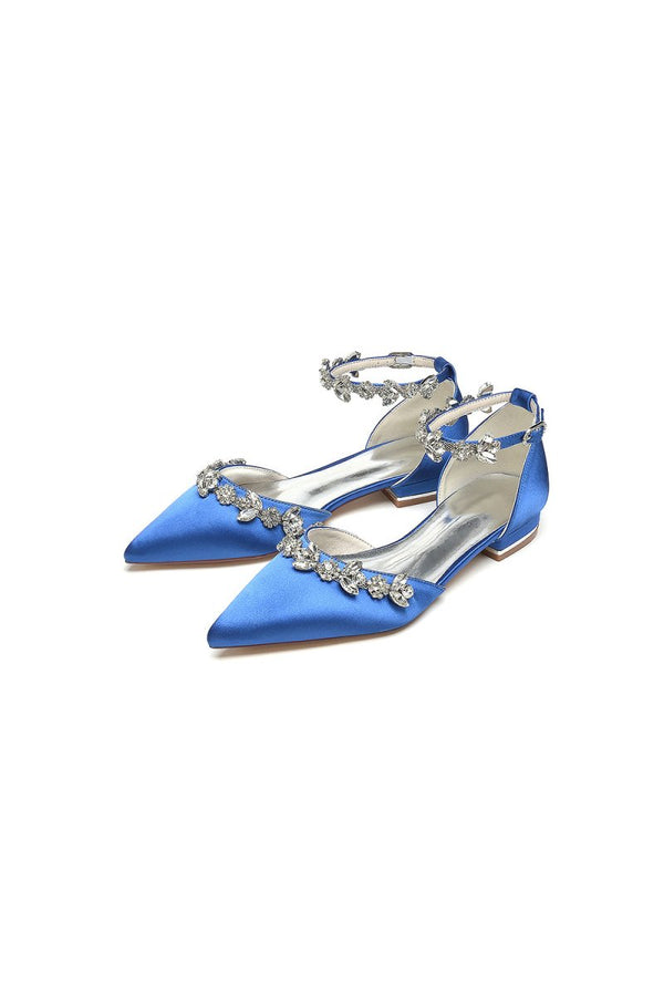 Pointed Toe Rhinestone Beaded Ankle Strap Kitten Heels - KissProm