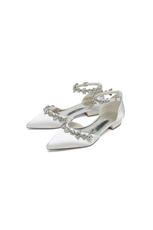 Pointed Toe Rhinestone Beaded Ankle Strap Kitten Heels - KissProm