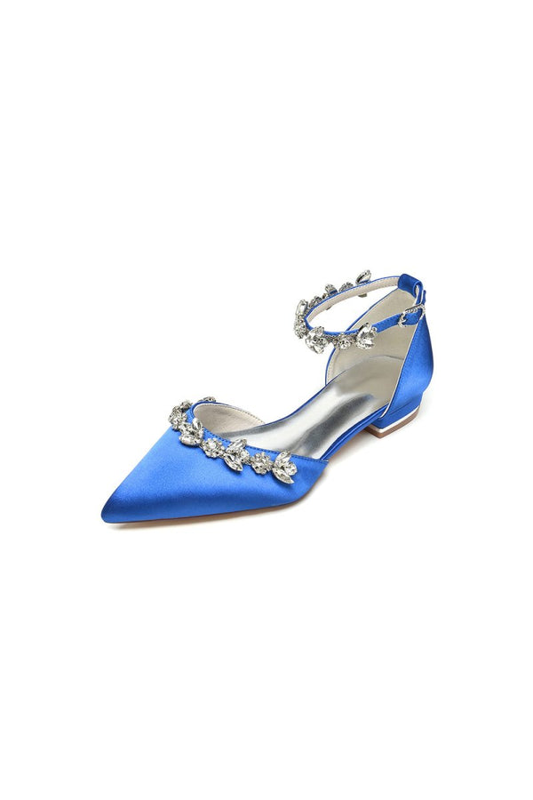 Pointed Toe Rhinestone Beaded Ankle Strap Kitten Heels - KissProm