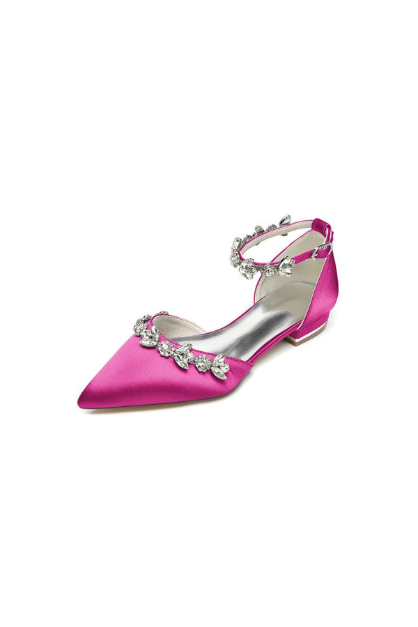 Pointed Toe Rhinestone Beaded Ankle Strap Kitten Heels - KissProm