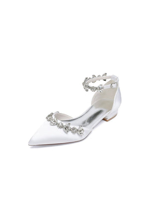 Pointed Toe Rhinestone Beaded Ankle Strap Kitten Heels - KissProm