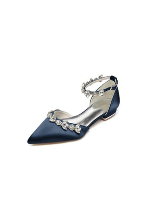 Pointed Toe Rhinestone Beaded Ankle Strap Kitten Heels - KissProm