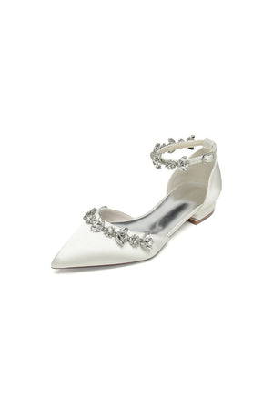 Pointed Toe Rhinestone Beaded Ankle Strap Kitten Heels - KissProm