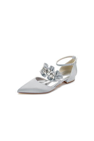 Pointed Toe Rhinestone Beaded Buckle Kitten Heels - KissProm