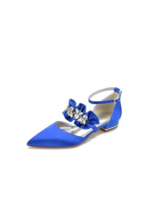 Pointed Toe Rhinestone Beaded Buckle Kitten Heels - KissProm