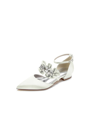 Pointed Toe Rhinestone Beaded Buckle Kitten Heels - KissProm