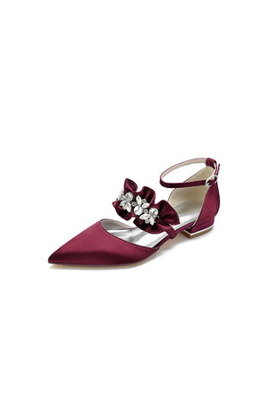 Pointed Toe Rhinestone Beaded Buckle Kitten Heels - KissProm