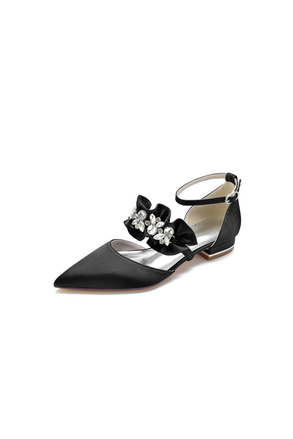 Pointed Toe Rhinestone Beaded Buckle Kitten Heels - KissProm