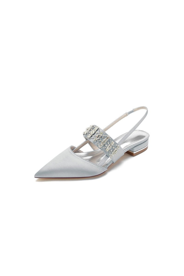 Pointed Toe Rhinestone Beaded Kitten Heels - KissProm