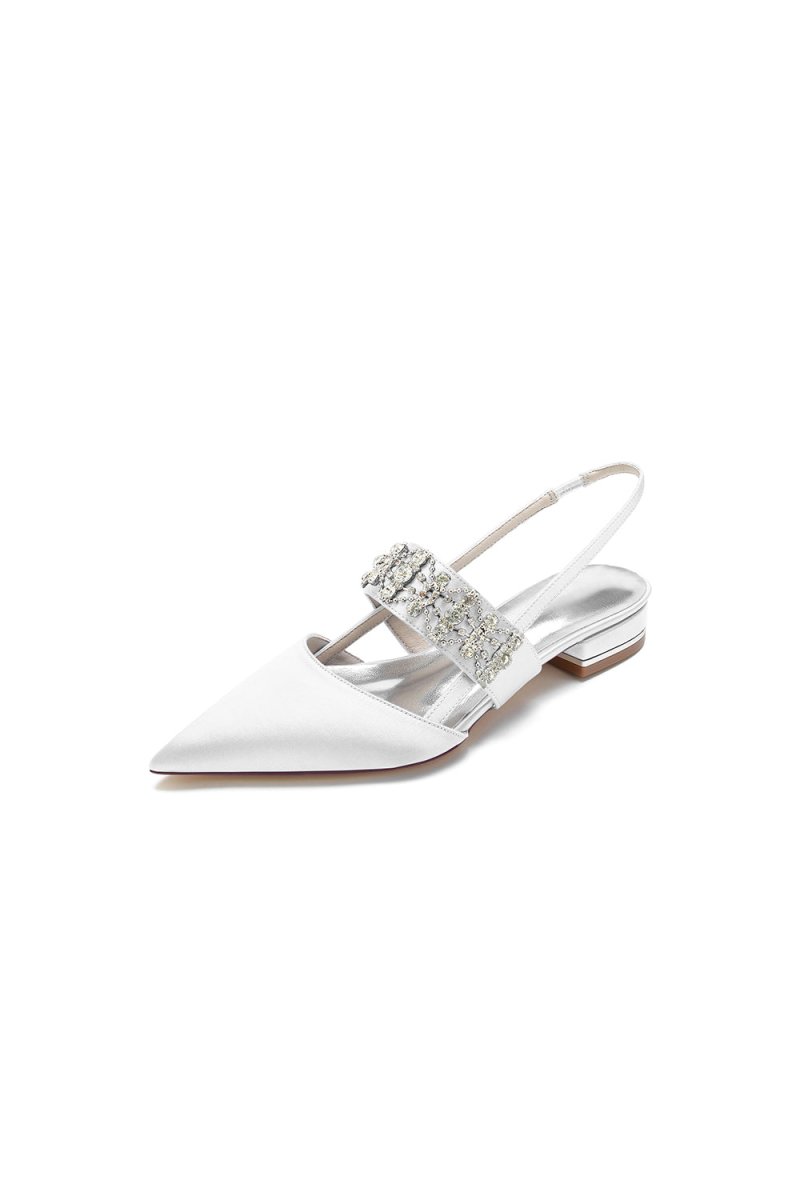 Pointed Toe Rhinestone Beaded Kitten Heels - KissProm