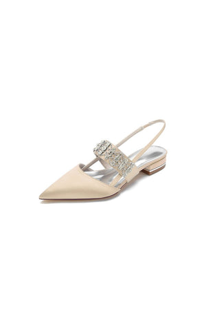 Pointed Toe Rhinestone Beaded Kitten Heels - KissProm