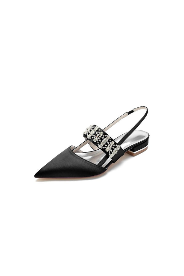 Pointed Toe Rhinestone Beaded Kitten Heels - KissProm