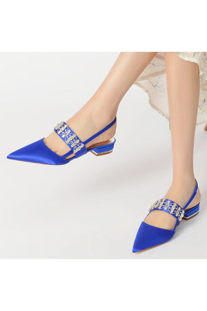 Pointed Toe Rhinestone Beaded Kitten Heels - KissProm