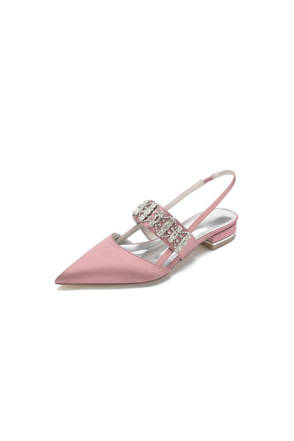 Pointed Toe Rhinestone Beaded Kitten Heels - KissProm