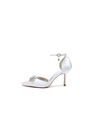 White Pointed Toe with Rhinestone Flower - KissProm
