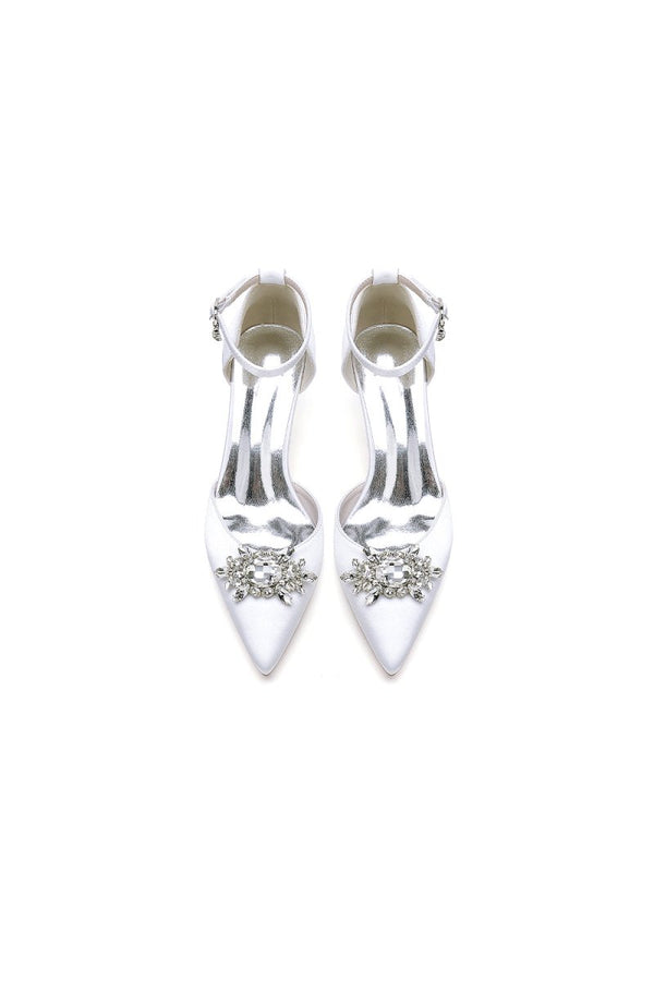 White Pointed Toe with Rhinestone Flower - KissProm
