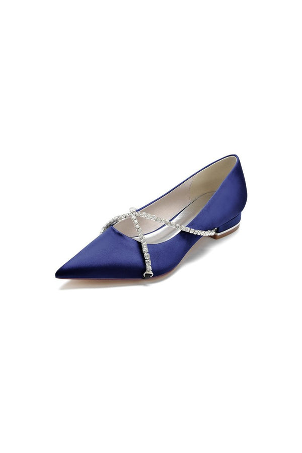 Pointed Toe Rhinestone Strap Kitten Heels - KissProm