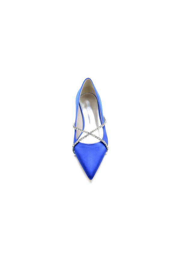 Pointed Toe Rhinestone Strap Kitten Heels - KissProm