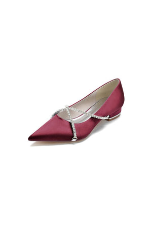 Pointed Toe Rhinestone Strap Kitten Heels - KissProm