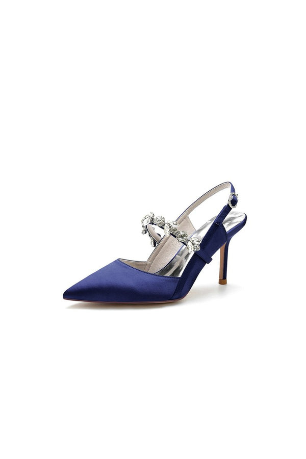 Pointed Toe Stiletto Heels with Rhinestone Strap - KissProm