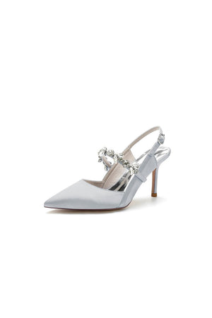 Pointed Toe Stiletto Heels with Rhinestone Strap - KissProm