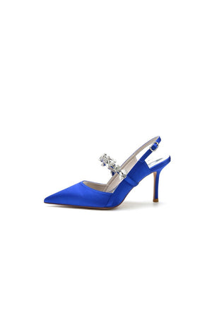 Pointed Toe Stiletto Heels with Rhinestone Strap - KissProm