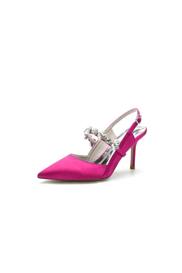 Pointed Toe Stiletto Heels with Rhinestone Strap - KissProm