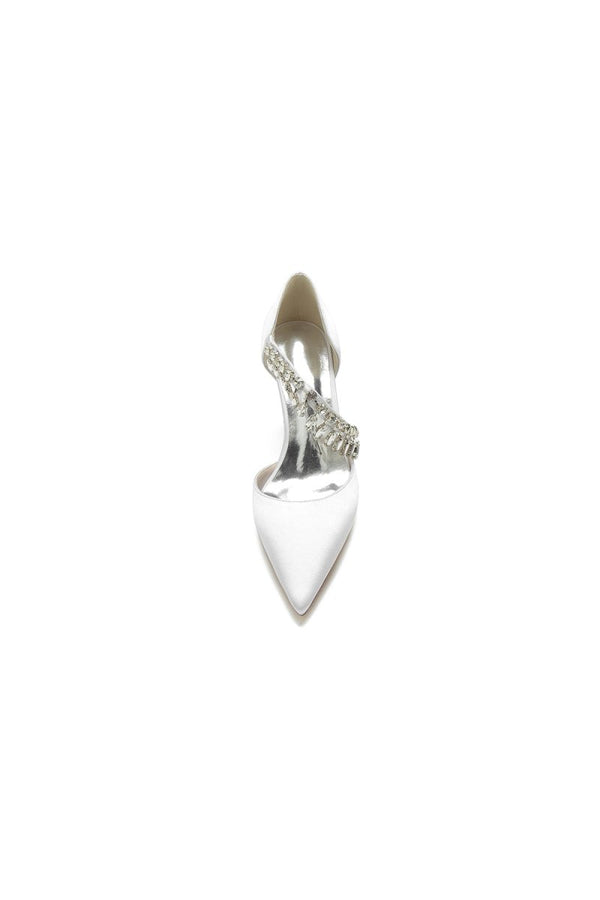 Pointed Toe Rhinestone Tassel Strappy Chunky Heels - KissProm