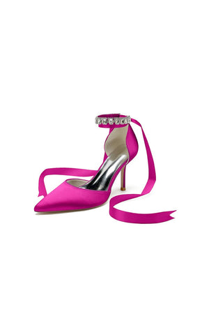 Pointed Toe Stiletto Heels with Ribbon Tie - KissProm