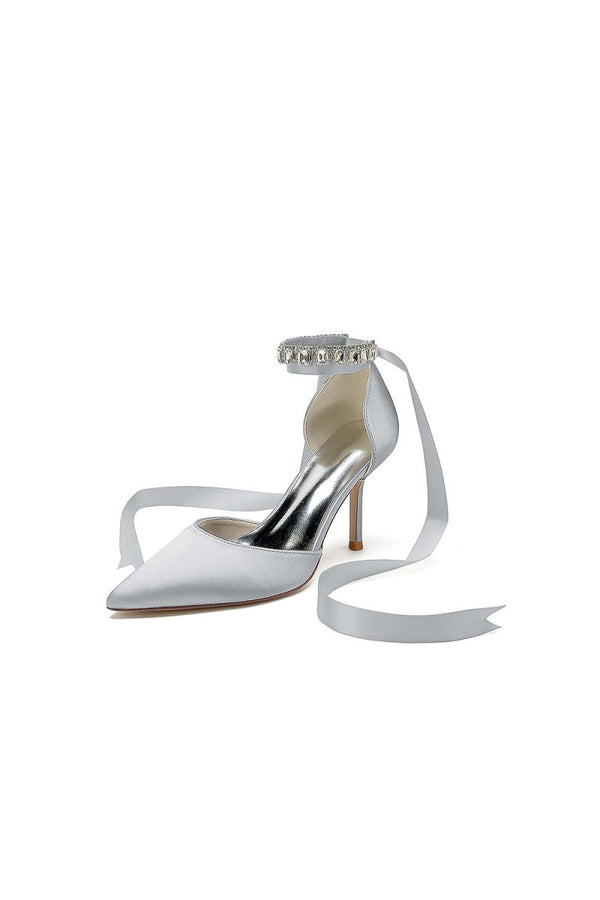 Pointed Toe Stiletto Heels with Ribbon Tie - KissProm