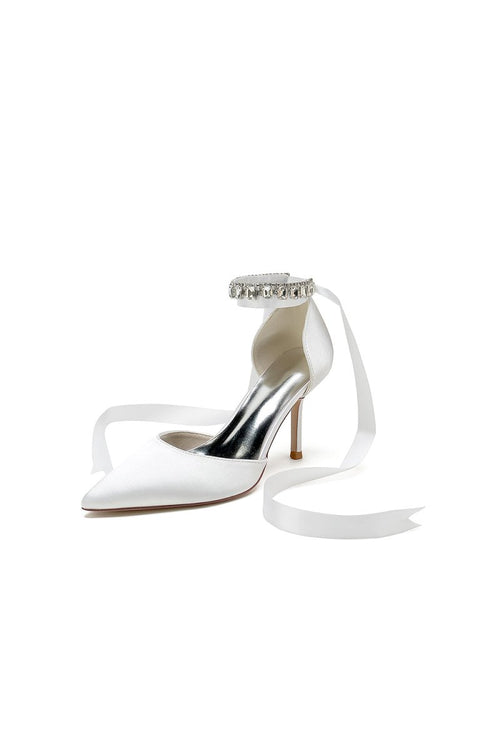 Pointed Toe Stiletto Heels with Ribbon Tie - KissProm