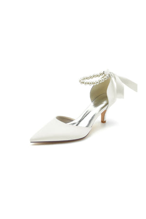 Pointed Toe Ribbons Faux Pearl Pumps - KissProm