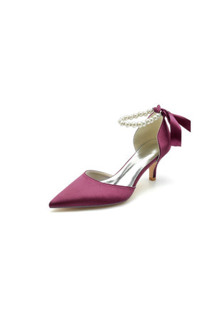 Pointed Toe Ribbons Faux Pearl Pumps - KissProm