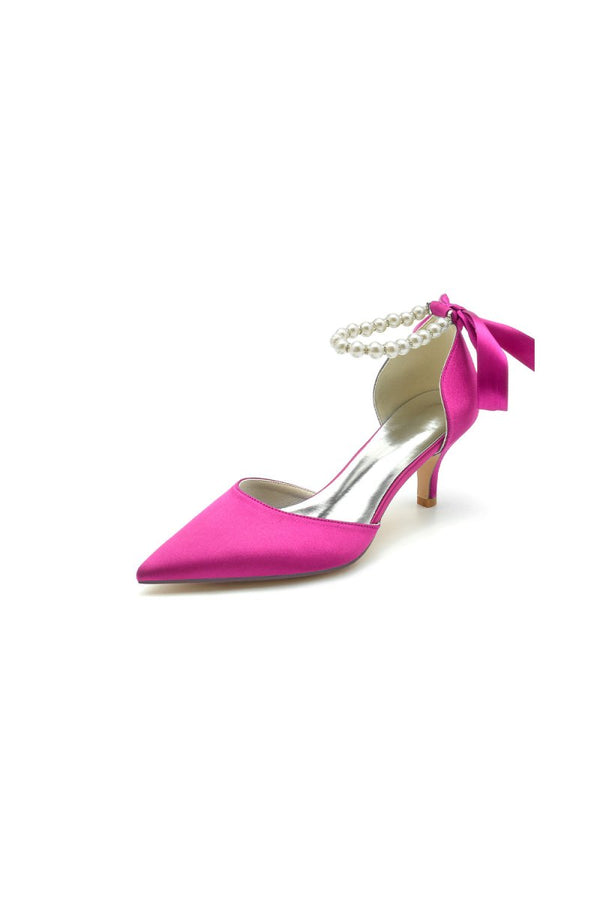 Pointed Toe Ribbons Faux Pearl Pumps - KissProm