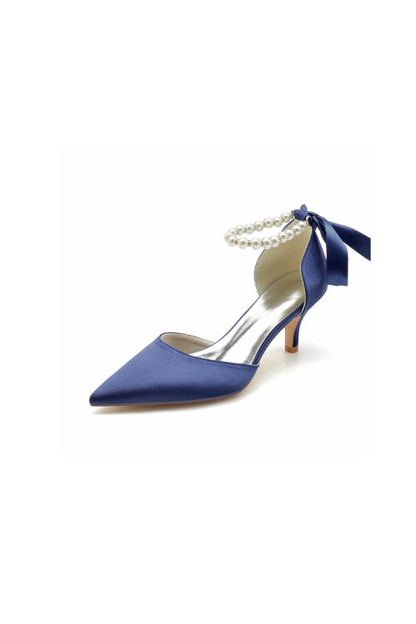 Pointed Toe Ribbons Faux Pearl Pumps - KissProm