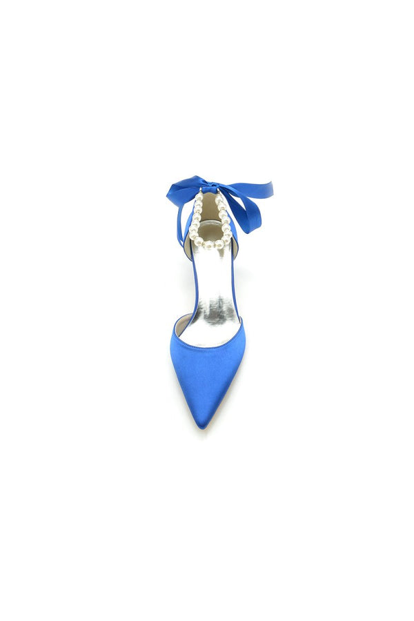 Pointed Toe Ribbons Faux Pearl Pumps - KissProm