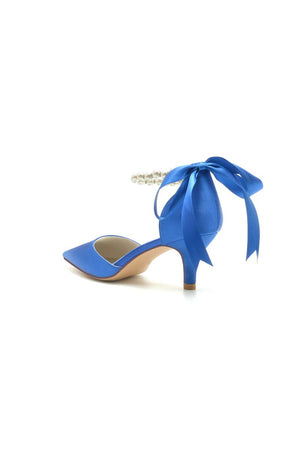 Pointed Toe Ribbons Faux Pearl Pumps - KissProm