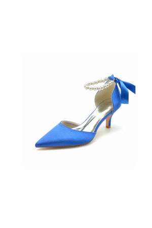 Pointed Toe Ribbons Faux Pearl Pumps - KissProm